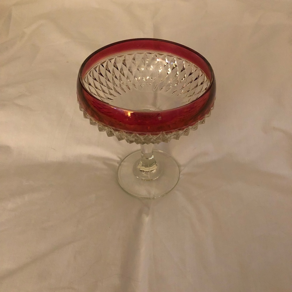Indiana Glass Ruby Red and Clear Compote/Candy Dish; Diamond Point